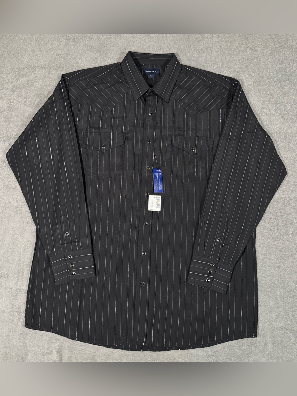 Panhandle Slim Mens XLT Black Metallic Stripe Western Pearl Snap Tall Shirt NEW